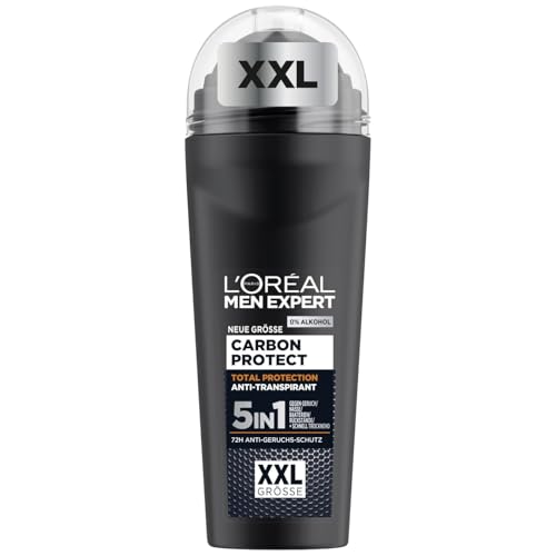 (-19%) L'Oréal Men Expert XXL 5in1 Deoroller für Männer, Deo Roll-On gegen starken Schweißgeruch, Schwitzen, Achselnässe und weiße Rückstände, Herren 48H Deodorant ohne Alkohol, Carbon Protect, 1 x 100 ml