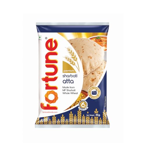 FORTUNE Premium Sharbati Atta 5Kg | 100% MP Sharbati Whole Wheat Flour | Soft & Fluffy Rotis | High Fiber & Protein Rich Flour