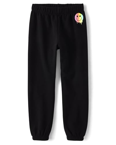 The Children's Place,Girls,Knit Active Sweatpants,Black Smiley,Medium