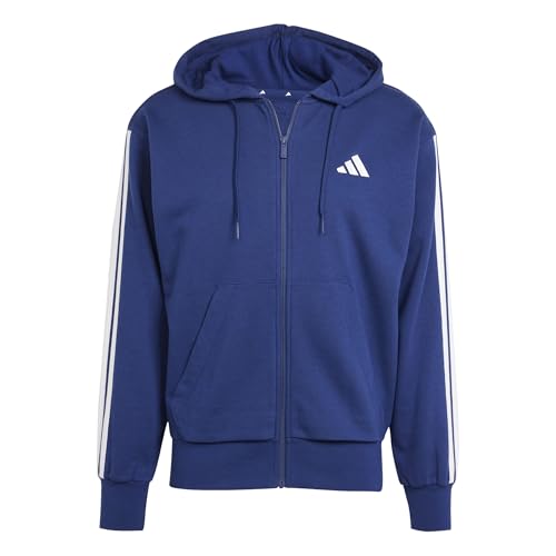 (-46%) adidas Herren Essential Three Stripes French Terry Fullzip Hoodie Sweatshirt, Dark Blue/White, L