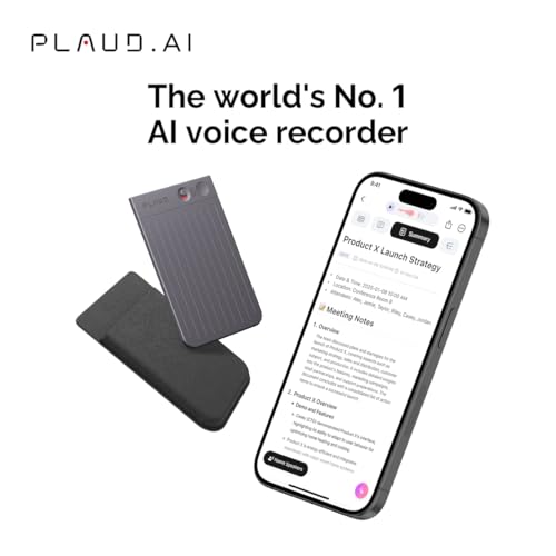 Plaud Note AI Voice Recorder, Voice Recorder w/Case, App Control, Transcribe & Summarize with AI Technology, Support 112 Languages, 64GB Memory, Audio Recorder for Lectures, Meetings, Calls, Black
