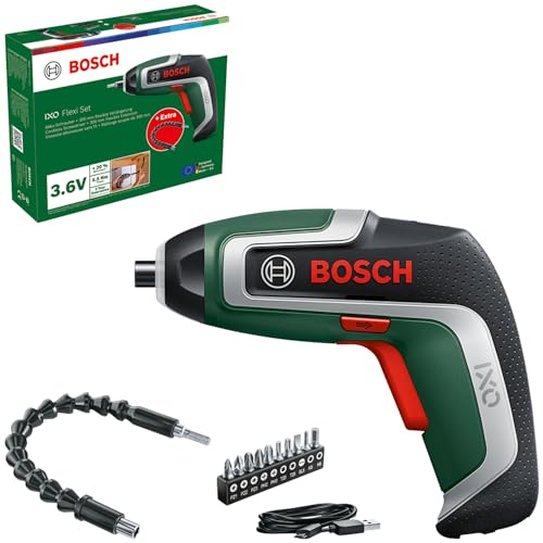 🔥 STARKER PREIS (-47%) Bosch Kompakter Akku-Schrauber IXO, Flexi-Set (für flexibles Schrauben; 7. Generation; 3,6 V; 2,0 Ah; mit flexibler Erweiterung und Micro-USB-Kabel; Biegung bis 180°; 10 x Bit)