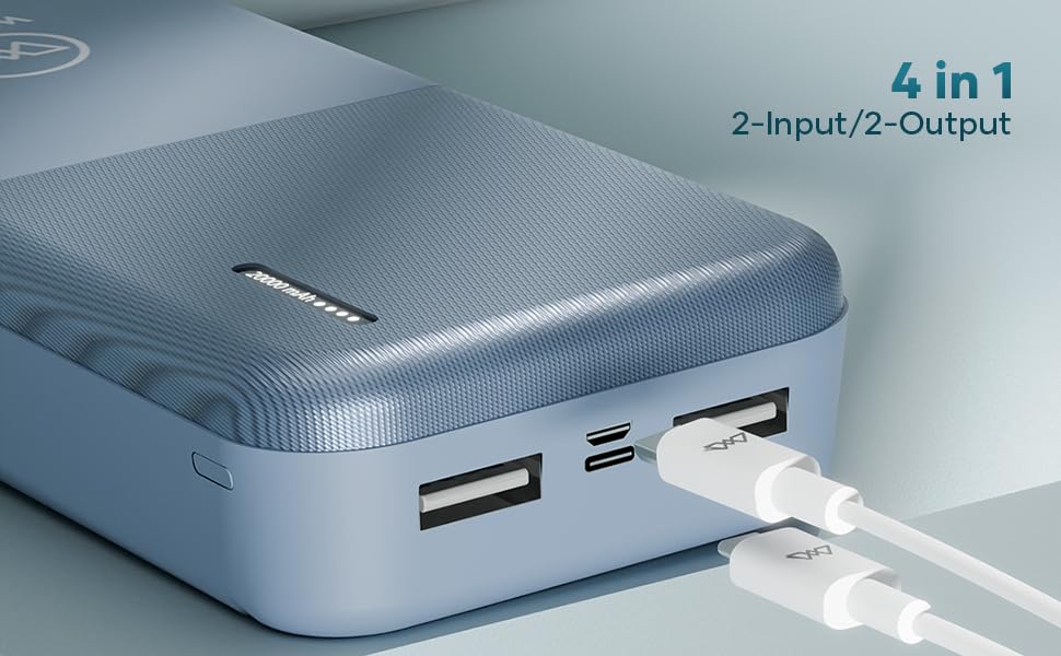 Wings Power Bolt 20000mAh, 12W Powerbank Fast Charging, Dual Output Powerbank with LED Indicator Display, Li-Polymer, Multi- Protection Powerbank for 