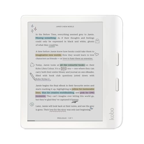 Kobo Libra Colour | eReader | 7" Glare-Free Colour E Ink Kaleido™ 3 Display | Dark Mode Option | Audiobooks | Waterproof | White
