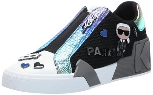 Karl Lagerfeld Paris Women's Mavise Slip On Sneaker with Pins, Black/Multi, 7.5