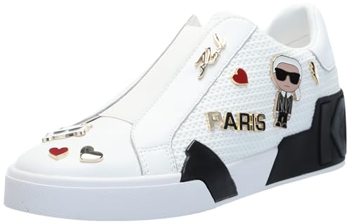 Karl Lagerfeld Paris Women's Mavise Slip On Sneaker with Pins, Bright White, 7.5