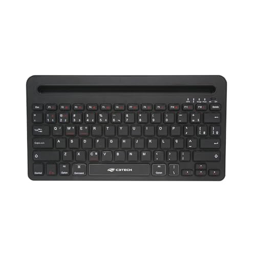 Teclado C3Tech sem fio Bluetooth Multi Device K-BT100BK Preto, varios dispositivos, Teclas baixas chocolate, Bateria recarregavel, compativel com Windows, MacOS, iOS, Android