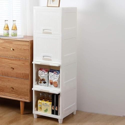 E-COSMOS 4 Units Plastic Cupboard for Clothes Cabinet for Storage Foldable Wardrobe for Rack for Clothes Storage Cabinet Modular Drawer Storage Box,Wh