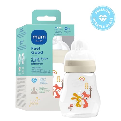 MAM Premium Glass Baby Bottles, Easy Switch Between Breast and Bottle, Feel Good Slow Flow, Newborn Essentials Must Have, 0+ Months, BPA Free, 6oz, Boy, 1 Pack