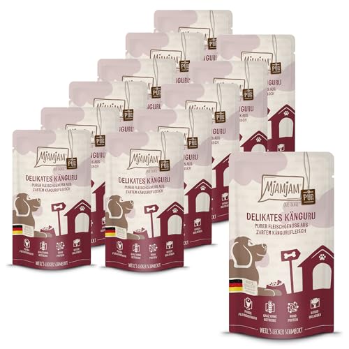 🔥 SELTEN SO GÜNSTIG (-47%) MjAMjAM - Premium Nassfutter für Hunde - Quetschie - Purer Fleischgenuss - delikates Känguru pur, 12er Pack (12 x 125g), getreidefrei mit extra viel Fleisch