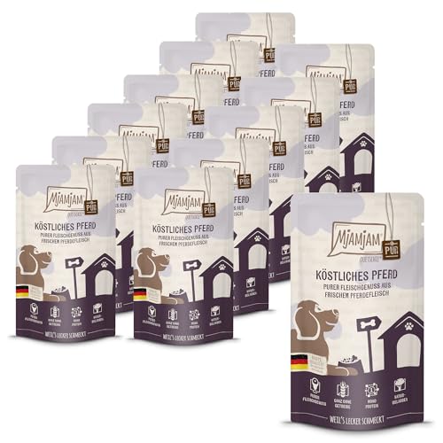 🔥 SELTEN SO GÜNSTIG (-39%) MjAMjAM - Premium Nassfutter für Hunde - Quetschie - purer Fleischgenuss - köstliches Pferd pur, 12er Pack (12 x 125g), getreidefrei mit extra viel Fleisch
