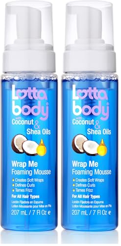 Lottabody Coconut Oil and Shea Wrap Me Foaming Curl Mousse, Creates Soft Wraps, Hair Mousse for Curly Hair, Defines Curls, Anti Frizz, 7 Fl Oz (Pack of 2)