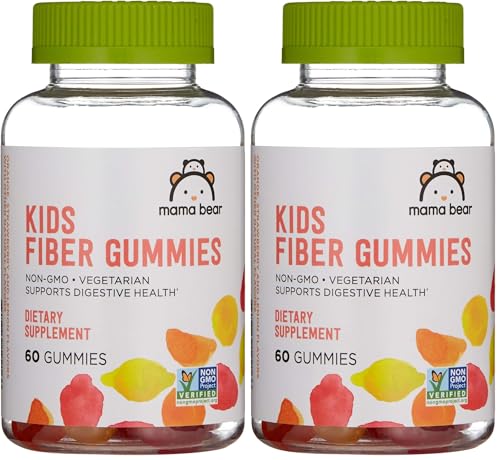 Amazon Brand - Mama Bear - Kids Fiber Gummies - Supports Digestive Health, Orange, 60 Count (Pack of 2)