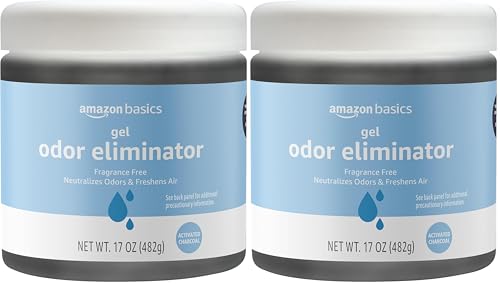 Amazon Basics Gel Odor Eliminator, Activated Charcoal, Fragrance Free, 17 Oz, Pack of 2