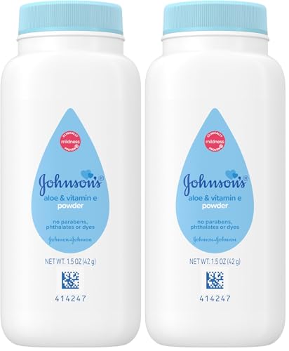 Johnson's Baby Naturally Derived Cornstarch Baby Powder with Aloe and Vitamin E for Delicate Skin, Hypoallergenic and Free of Parabens, Phthalates, and Dyes for Gentle Baby Skin Care, 1.5 oz
