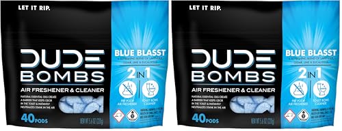 Dude Bombs - Toilet Stank Eliminator - 2 Pack, 40 Pods - Fresh Scent 2-in-1 Stank Eliminator + Toilet Bowl Freshener - Refreshing Blend of Lavender, Cedar, Lime, and Eucalyptus