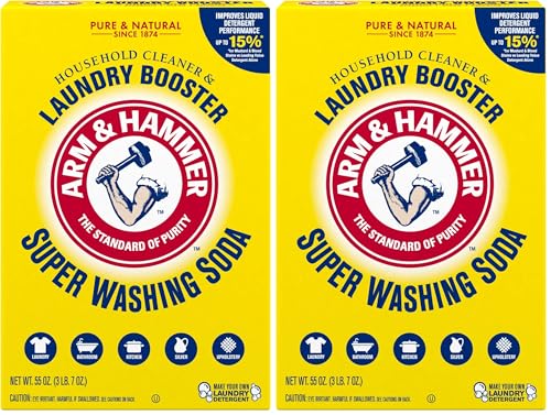 ARM & HAMMER Super Washing Soda Household Cleaner and Laundry Booster, Versatile Natural Home Cleaner, Powder Laundry Additive, 55 oz Box (Pack of 2)