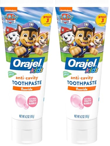 Orajel Kids Paw Patrol Anti-Cavity Fluoride Toothpaste, Natural Fruity Bubble Flavor, 4.2oz Tube (Pack of 2)