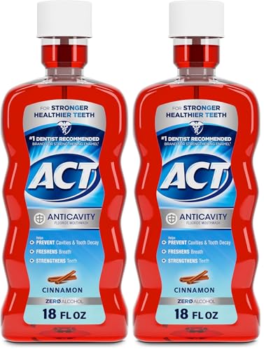 ACT Anticavity Zero Alcohol Fluoride Mouthwash 18 fl. oz., with Accurate Dosing Cup, Cinnamon (Pack of 2)