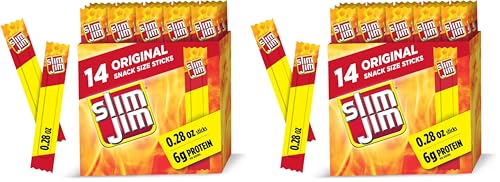 Slim Jim Snack Sized Original Smoked Snack Stick, Easy, On-the-Go School, Work and Travel Snacks, 0.28 OZ Meat Snacks, 14 Count (Pack of 2)