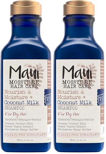 Maui Moisture Nourish & Moisture + Coconut Milk Shampoo to Hydrate and Detangle Curly Hair, Lightweight Daily Moisturizing Shampoo, Vegan, Silicone & Paraben-Free, 13 fl oz (Pack of 2)