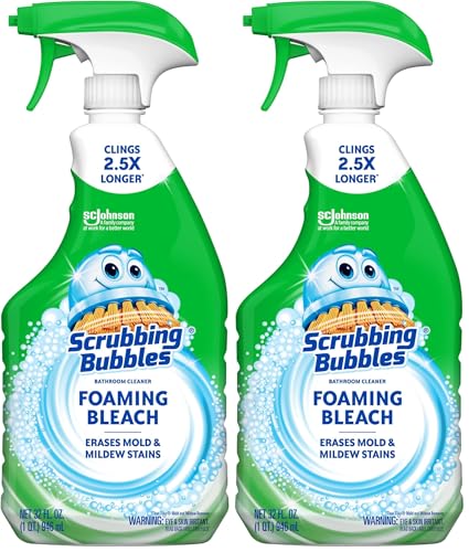 Scrubbing Bubbles Foaming Bleach Bathroom and Shower Cleaner Disinfectant Spray, Helps Erase Mold & Mildew, 32oz (Pack of 2)
