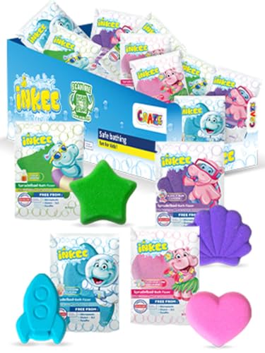 INKEE Fizzer Mix Bundle of 40 Bath Bombs for Kids, Colour Changing Bath additive with Almond Oil in 4 Different Fragrances and Shapes - 40x 20g