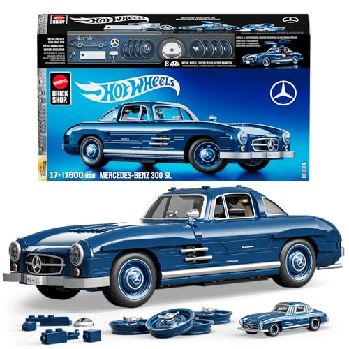 Mattel Brick Shop Hot Wheels Premium Series Building Set, Mercedes-Benz 300 SL with 1600 Pieces, Realistic Details and Metal Parts, Adult Collectors
