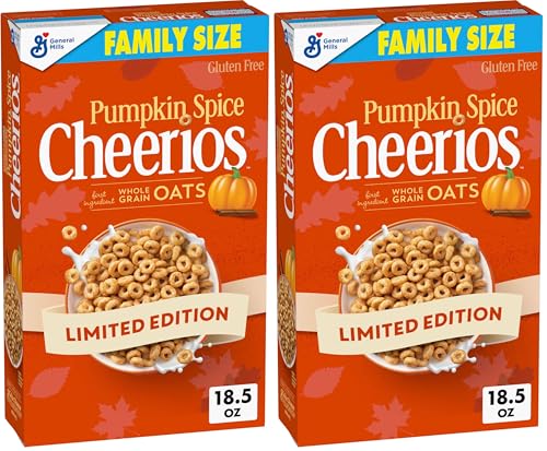Cheerios Pumpkin Spice Breakfast Cereal, Family Size, 18.5oz (Pack of 2)