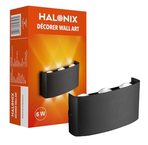 Halonix 6W Decorer Wall Light | 6 Rays | Water Proof IP65 | Up & Down Wall Lamps - Outdoor Wall Lights for Elevation,Garden & Patio Lights - (Warm Whi