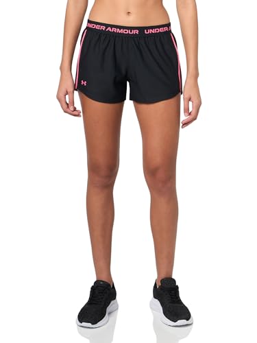 Under Armour Women's Tech Play Up Short, 3" Inseam Low Rise with Pockets, Quick Dry, Athletic Shorts for Workout, Running, and Gym, Black/Super Pink, Small