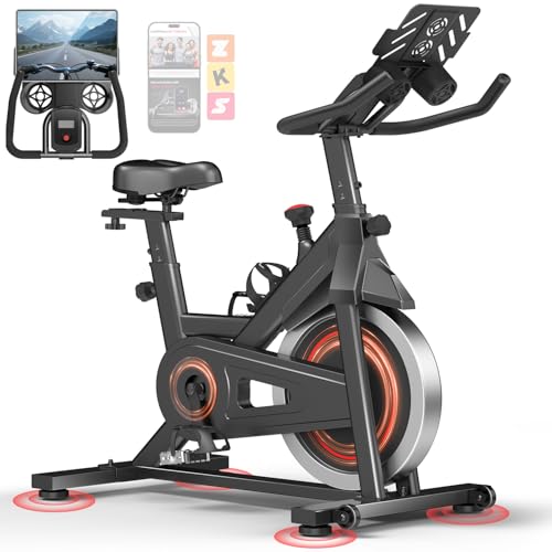 CURSOR FITNESS Exercise Bike, Stationary Bikes for Home, 300 LBS Capacity, Workout Bike with Silent Belt Drive, Indoor Cycling Bike with Extra Comfort Seat/Tablet & Bottle Holder