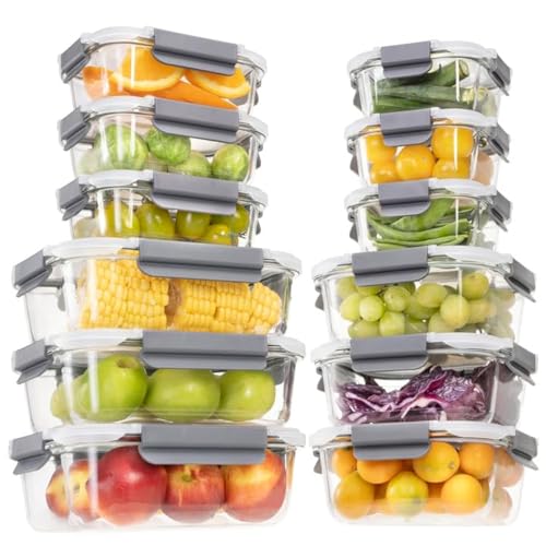 (-15%) GENICOOK 24 Stück Glas Frischhaltedosen Set Mit Deckel - Vorratsdosen Für Lebensmittel, Meal Prep Boxen, Aufbewahrungsbehälter, Luftdichte Lebensmittelbehälter Für Küche
