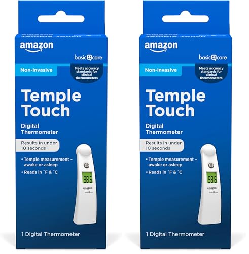 Amazon Basic Care Temple Touch Digital Thermometer, White (Pack of 2)
