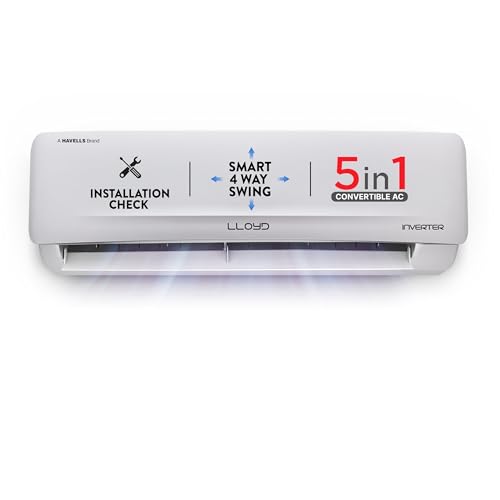 Lloyd 1 Ton 3 Star Inverter Split AC (5 in 1 Convertible, Cools Up To 52°C, Smart 4 Way Air Swing, Turbo Cool, Installation Check, 100% Copper, White 