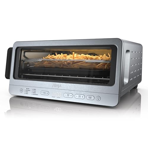 Ninja Horno tostador abatible y freidora de aire, funcionalidad 8 en 1, capacidad abatible para espacio de almacenamiento, gran capacidad, canasta de freír aire, bandeja de hoja, estante de alambre y
