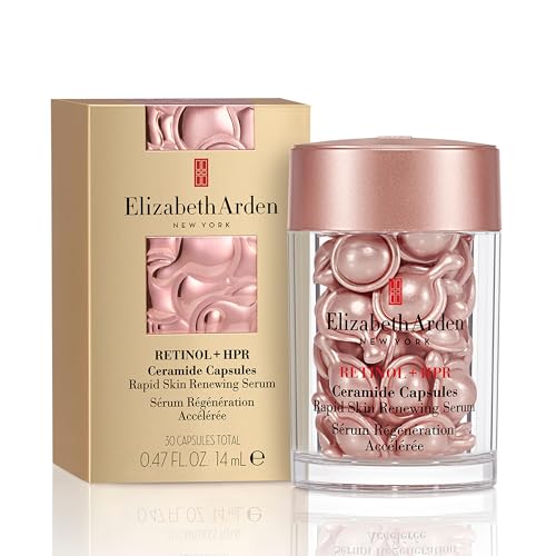 Elizabeth Arden Retinol + HPR Ceramide Rapid Skin Renewing Anti-Aging Face Serum Capsules, Fine Lines & Wrinkles Treatment with Peptides, Vitamin E, & Niacinamide, 30 Count