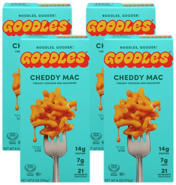 Goodles Cheddy Mac Creamy Cheddar and Macaroni Pasta - Nutrient Packed with Real Cheese, Fiber, Protein, Prebiotics, Plants, & Vegetables | Non-GMO, Organic Ingredients [Cheddy Mac, 6 oz. 4 Pack]