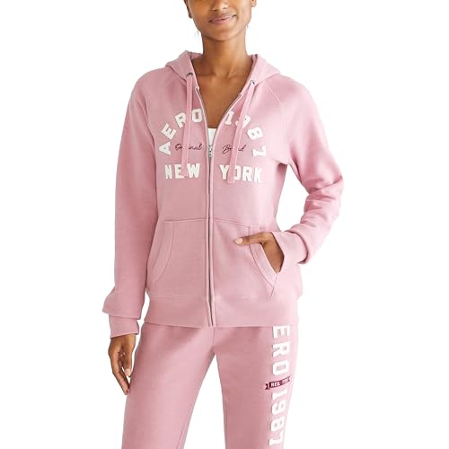 AEROPOSTALE Women's Logo Full Zip Hoodie-Arches-NY, Fox Glove, Large