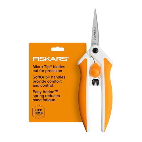 Fiskars Micro-Tip Spring Assisted Scissors, Precision Cutting Stainless Steel Blades, Comfort Handle, Cut Details in Fabric, Sewing Scissors and Arts and Crafts Tools