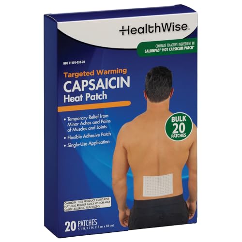 HealthWise Targeted Warming Capsaicin Heat Patch | Back & Large Areas | 20-Count | 5.25” x 7” | Topical Analgesic | Soothes Minor Aches and Pains