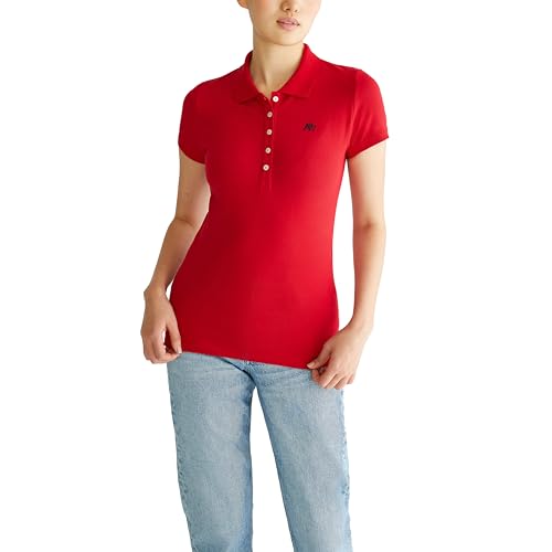 AEROPOSTALE Women's Aero Solid A87 Polo, True Red, Small
