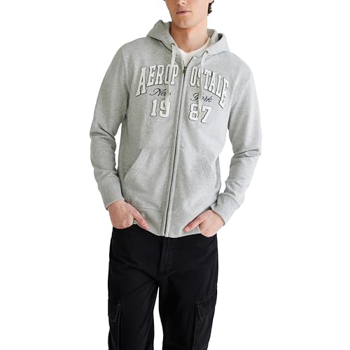 Aero Logo Full Zip Hoodie- Arch, Light Heather Grey, M