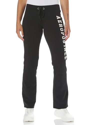 AEROPOSTALE Women's Aero Logo Fit and Flare Sweatpants, Dark Black, Medium