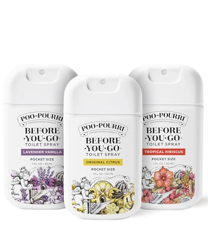 Poo-Pourri Before-You-Go Pocket Toilet Spray, Travel Essentials, 1 Fl Oz, Spring Variety 3 Pack, Each Up to 50 Uses, On-The-Go Bathroom Odor Deodorizer with Essential Oils, TSA Approved Size, 3 Scents