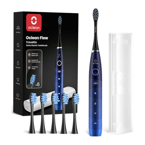 🔥 STARKER PREIS (-25%) Oclean Elektrische Zahnbürste Flow Gift Set, 180 Tage Akkulaufzeit Sonic Electric Toothbrush mit Reiseetui und 6 Bürstenköpfen, 5 Modi Schallzahnbürste mit IPX7 Wasserdicht, Weiß