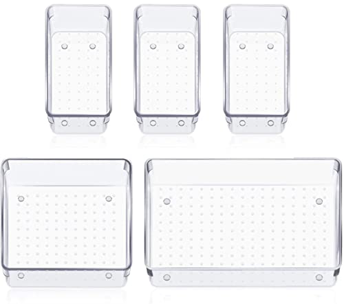 Arto Clear Transparent Acrylic Drawer Organizer Set with Various Size for Bathroom,Bedroom Dresser,Cosmetics Makeup,Kitchen Utensil,Office,Stationery,
