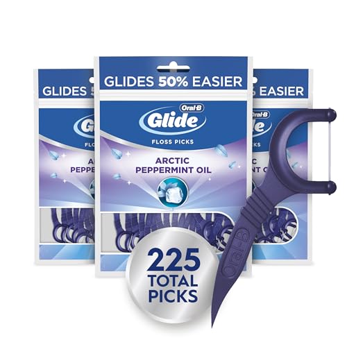 Oral-B Glide Peppermint Dental Floss Picks with Arctic Peppermint Oil Flavor, 75 Count, Pack of 3