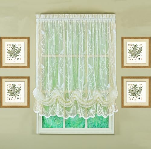 Today's Curtain, Songbird Semi-Sheer Lace Balloon Shade, Ivory, 57" W x 63" L