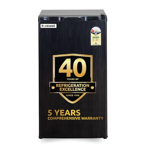 ROCKWELL MB100 Mini Refrigerator with Freezer, Grey, 5 Year Warranty | Direct Cool Technology, Single Door Design, Ideal for Bedrooms, Hostels, Small 